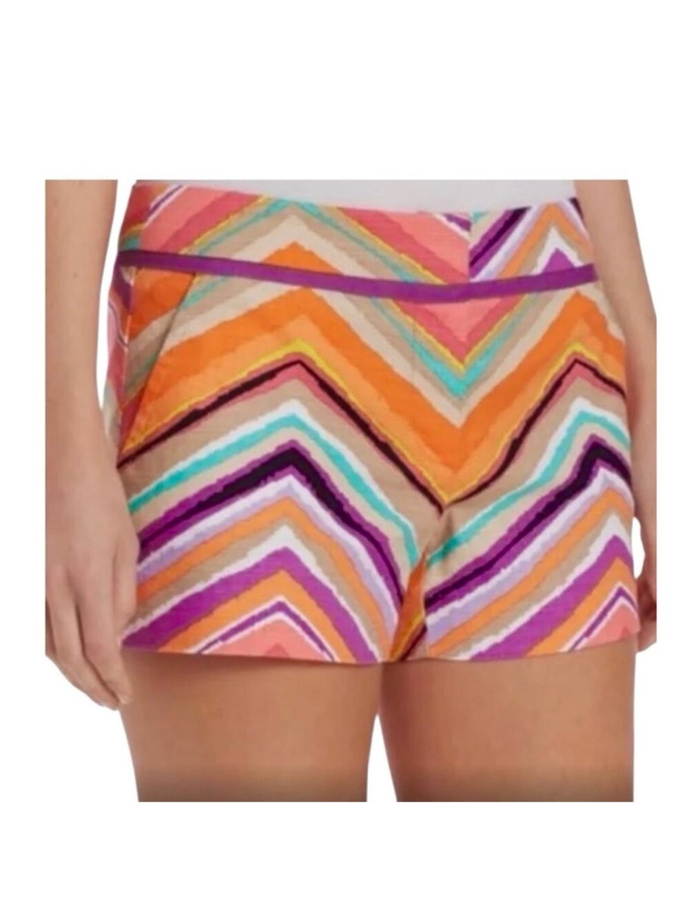 Trina Turk Multicolor Chevron High-Waist Shorts in Orange, Purple, Aqua size 10